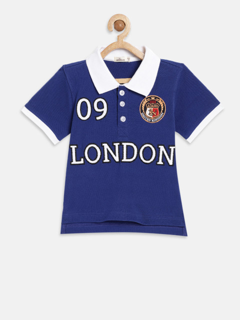 

Adams kids Boys Blue Printed Polo Collar T-shirt