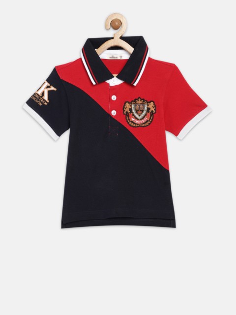 

Adams kids Boys Red & Navy Blue Colourblocked Polo Collar T-shirt