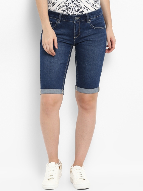 

KVL Women Blue Washed Regular Fit Denim Shorts