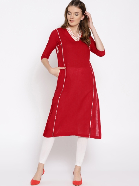 

Shakumbhari Women Red Solid Straight Kurta