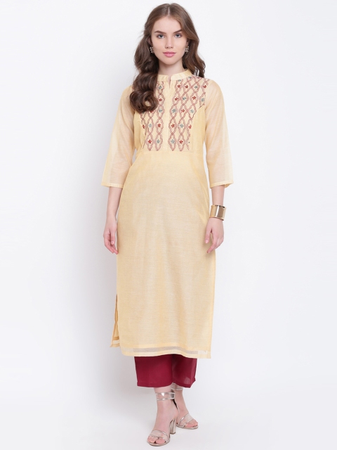 

Shakumbhari Women Yellow Embroidered Straight Kurta