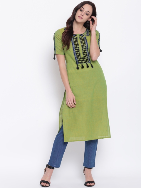 

Shakumbhari Women Green Solid Straight Kurta