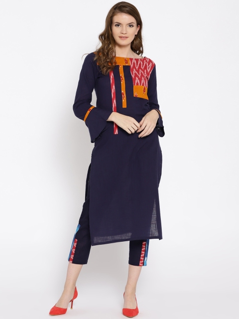 

Shakumbhari Women Blue & Orange Printed Kurti with Trousers