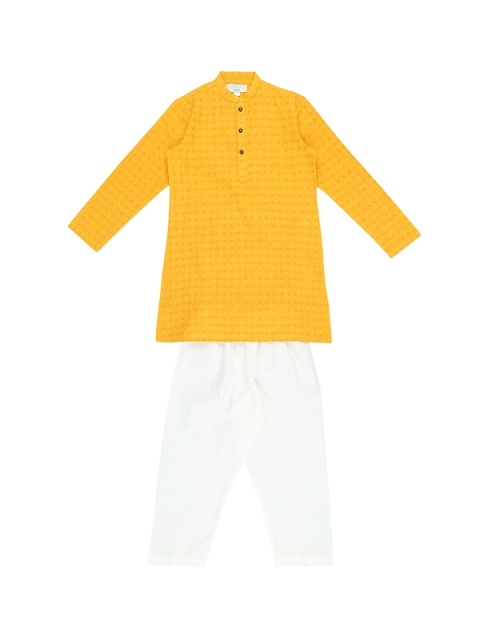 

Pantaloons Junior Boys Yellow & White Self Design Kurta with Pyjamas