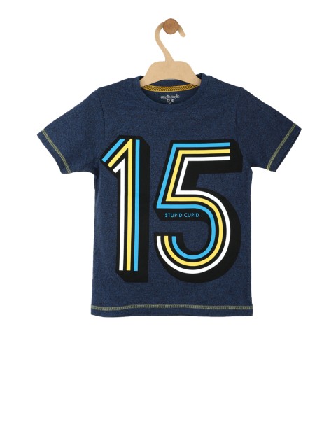 

Stupid Cupid Boys Blue Printed Round Neck T-shirt