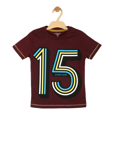 

Stupid Cupid Boys Maroon Printed Round Neck T-shirt