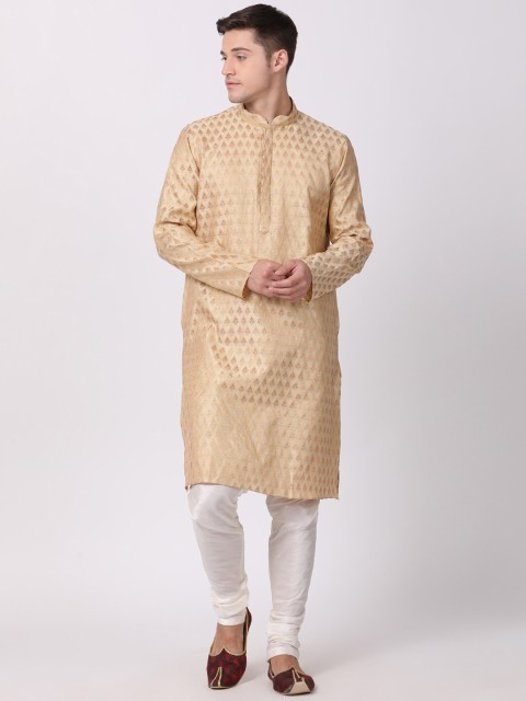 

TABARD Men Beige Woven Design Straight Kurta