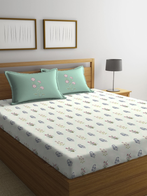 

Portico New York Off-White Floral 144 TC Cotton 1 King Bedsheet with 2 Pillow Covers