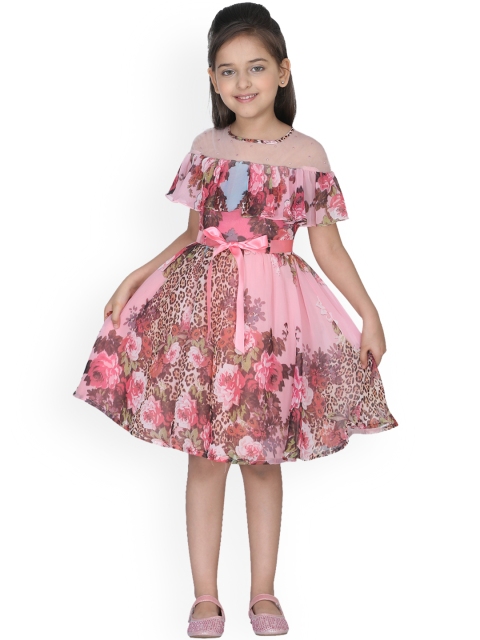

CUTECUMBER Girls Pink Printed Fit and Flare Dress