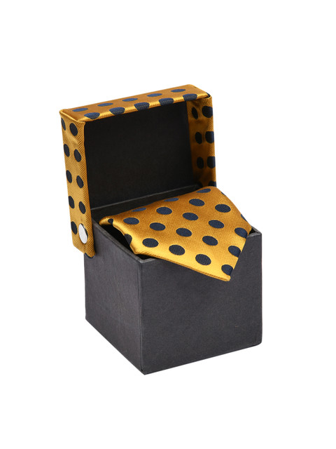 

Tossido Mustard Yellow & Black Woven Design Skinny Tie