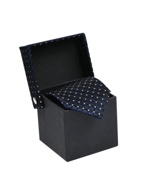 

Tossido Navy Blue & White Woven Design Broad Tie