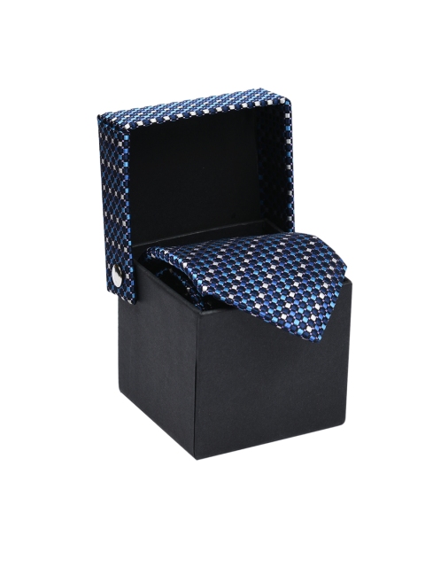 

Tossido Navy Blue & White Woven Design Skinny Tie