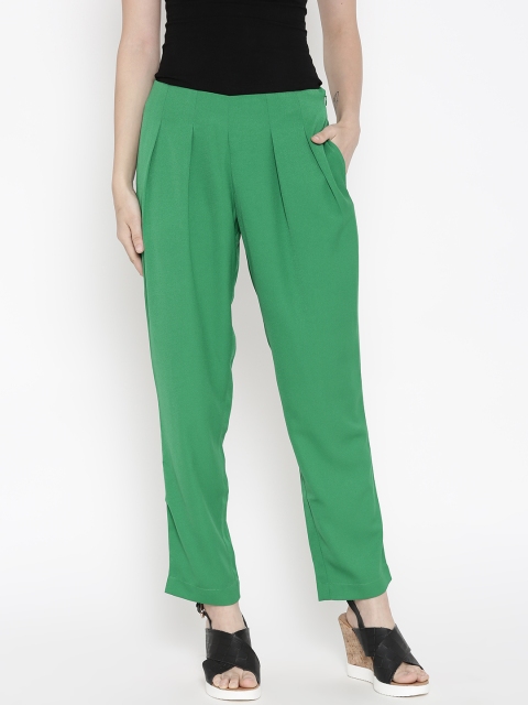 

United Colors of Benetton Women Green Solid Regular Fit Pleated Trousers