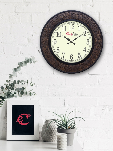 

eCraftIndia Beige Handcrafted Round Solid Analogue Wall Clock