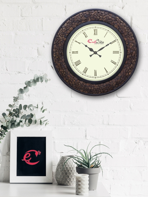 

eCraftIndia Beige Handcrafted Round Solid Analogue Wall Clock
