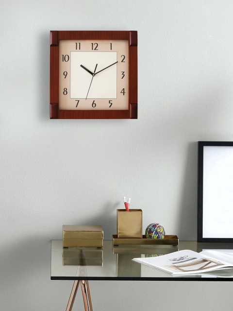 

eCraftIndia Brown Handcrafted Square Solid 33 cm x 33 cm Analogue Wall Clock