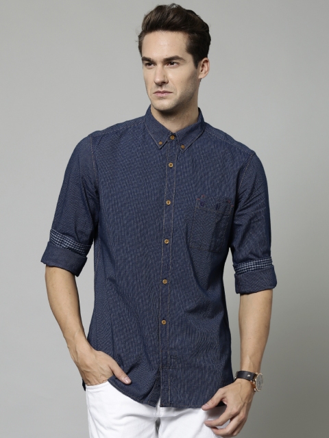 

French Connection Blue Self-Striped Casual Shirt