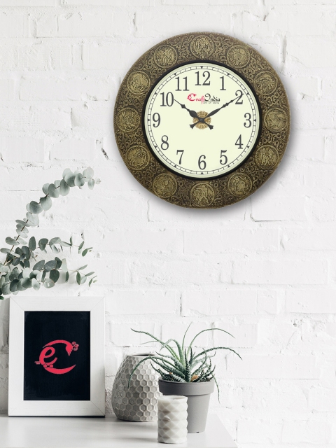 

eCraftIndia Gold-Toned Handcrafted Round Solid Analogue Wall Clock