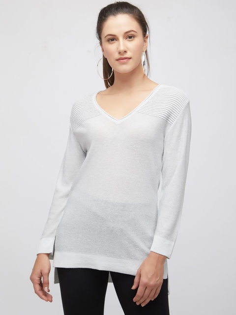 

bebe Women White Self Design High-Low Top