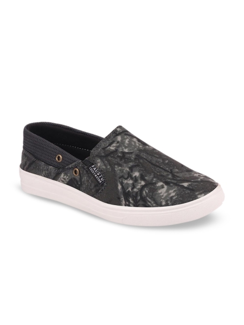 

FAUSTO Men Black & Olive Green Printed Slip-On Sneakers