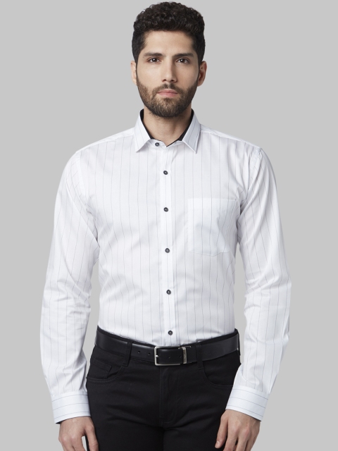 

Park Avenue Men White Slim Fit Striped Formal Shirt