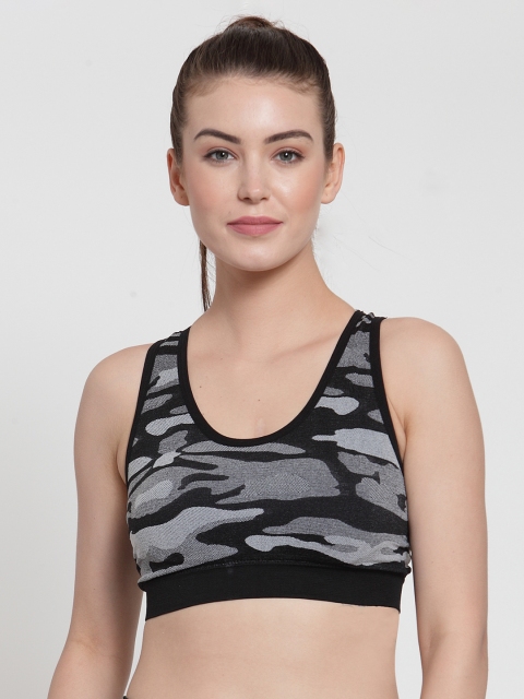 

PrettyCat Black & Grey Printed Non-Wired Lightly Padded Sports Bra