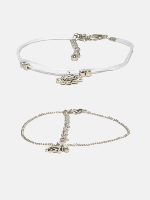 

Ferosh Women Set of 2 Silver-Toned Anklets
