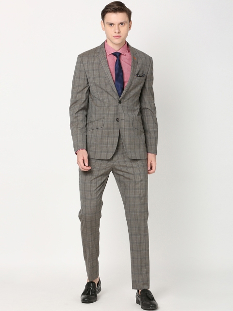 

SIMON CARTER LONDON Men Black Checked Single-Breasted Formal Suit, Grey
