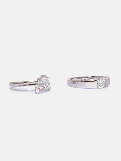 

Ferosh White Toned Stone-Studded Couple Ring, Silver