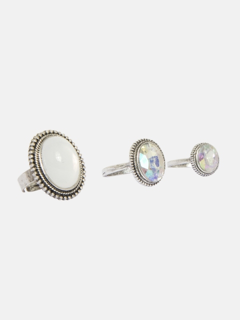 

Ferosh Set of 3 Silver Stone-Studded Oxidised Finger Rings