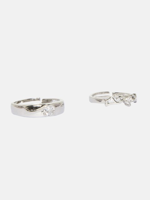 

Ferosh Srt of 2 Silver-Toned Stone-Studded Couple Rings