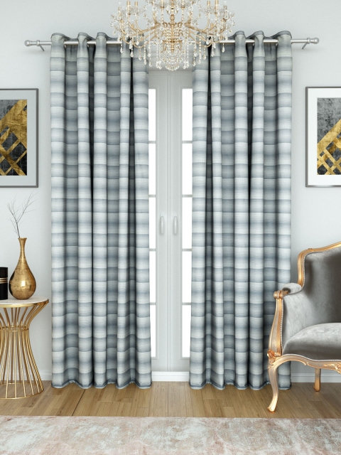 

Aura Blue & White Sheer Jacquard Self Striped Single Door Curtain