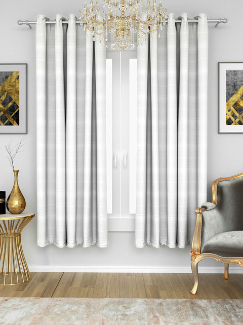 

Aura White Sheer Jacquard Self Striped Single Window Curtain