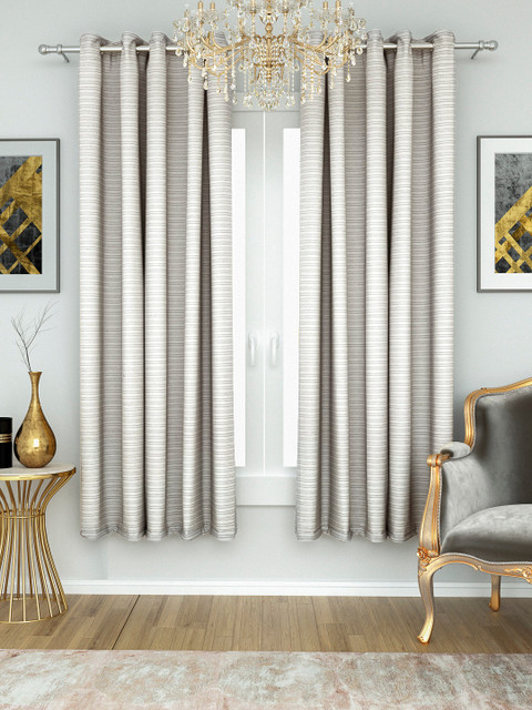 

Aura Off-White & Blue Single Jacquard Striped Sheer Window Curtain