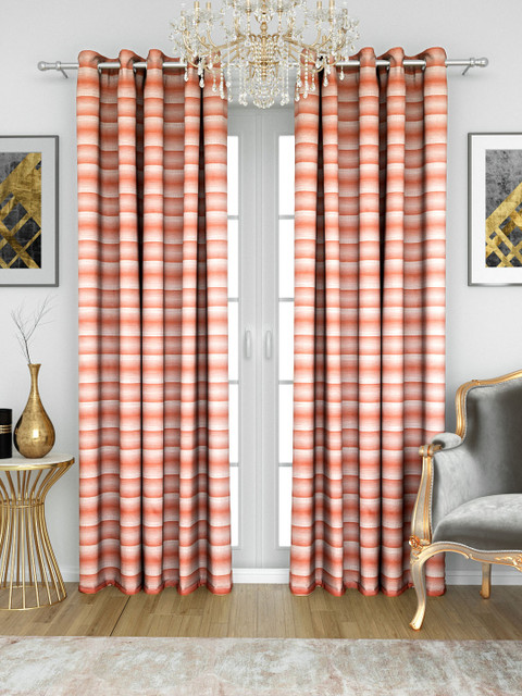 

Aura Rust Brown & White Sheer Jacquard Self Striped Single Door Curtain