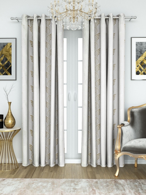

Aura White & Golden Embroidered Single Sheer Door Curtain