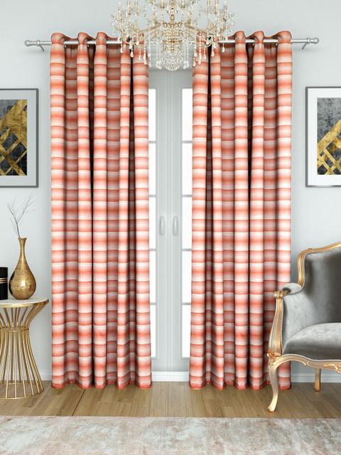 

Aura Rust Brown & White Sheer Jacquard Self Striped Single Long Door Curtain