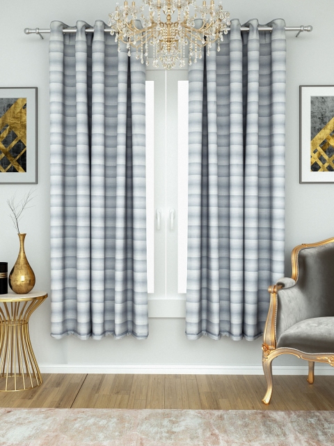 

Aura Blue & White Sheer Jacquard Self Striped Single Window Curtain