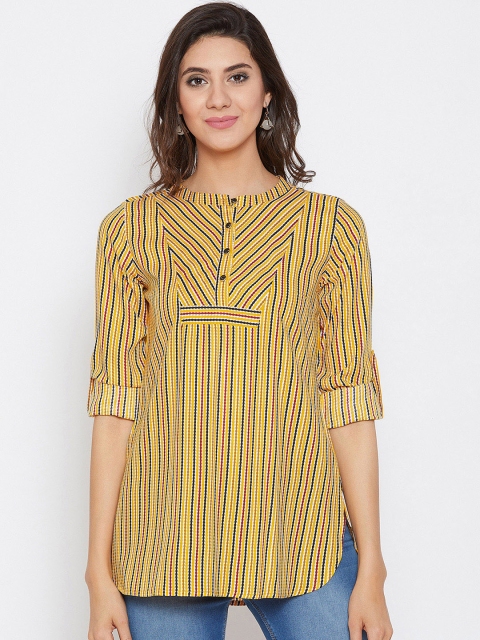 

Ruhaans Women Yellow Striped Shirt Style Top