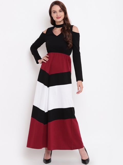 

Texco Women Maroon & Black Colourblocked Maxi Dress