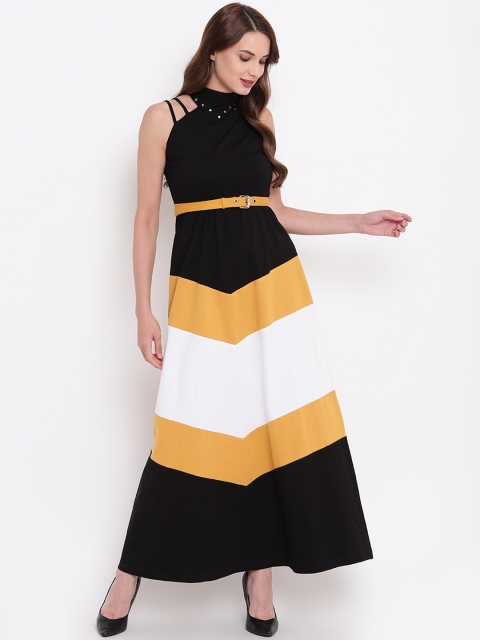 

Texco Women Black & Mustard Yellow Colourblocked Maxi Dress