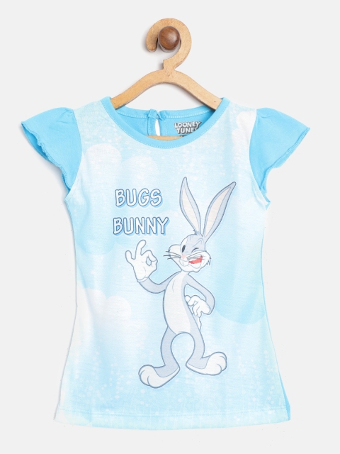 

Eteenz Girls Blue & Grey Bugs Bunny Printed Pure Cotton T-shirt Dress