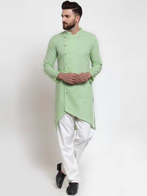 

WESTCLO Men Green Solid Asymmetric Straight Kurta