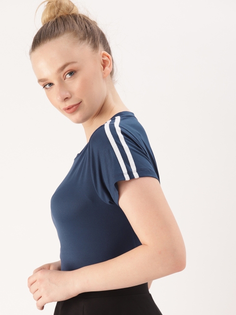 

DressBerry Women Navy Blue Solid Knitted Round Neck T-shirt