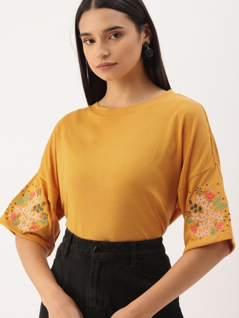 

DressBerry Women Mustard Yellow Solid Top