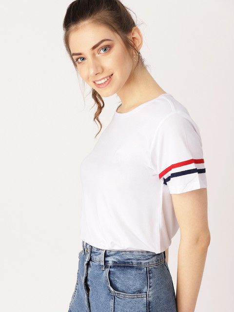 

DressBerry Women White Solid Round Neck T-shirt