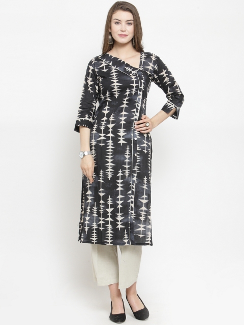

Indibelle Women Black & Beige Printed Kurta with Trousers