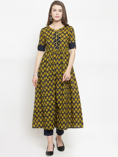 

Indibelle Women Blue Printed Kurta with Trousers