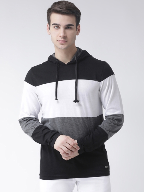 

Club York Men Black, White & Grey Colourblocked Hooded T-shirt