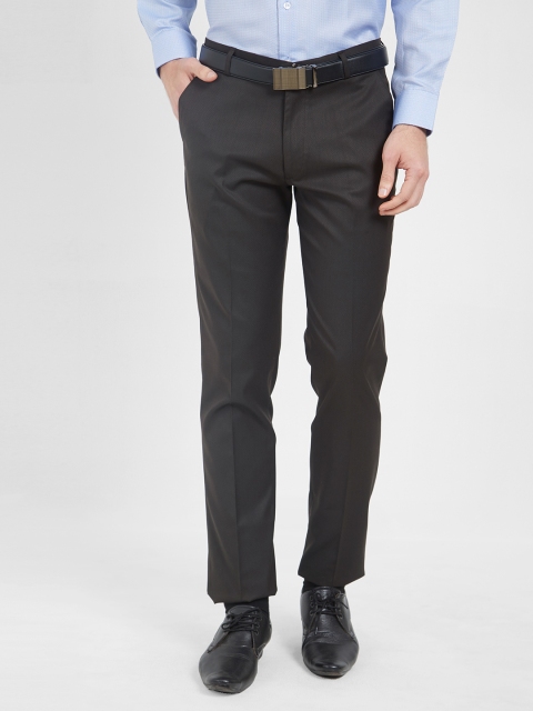 

Solemio Men Black Slim Fit Self Design Formal Trousers